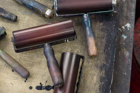 Walzen auf Litographiesteinの写真素材