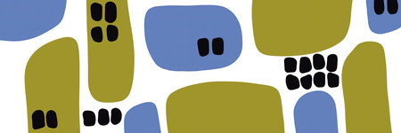 Simple abstraction with colorful geometric shapes. Abstract background with smooth organic shapes and black dots.の写真素材