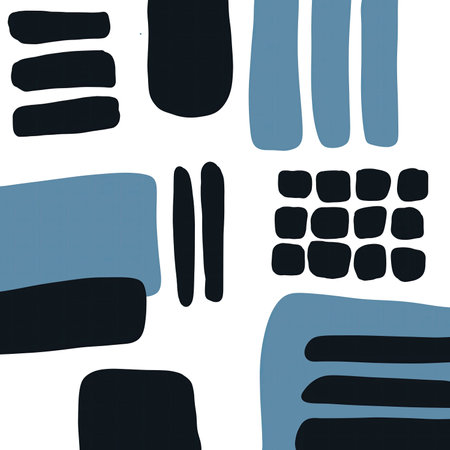 Hand-drawn abstract design elements. Blue pattern of lines and dots in scribbles. Organic shapes on a white background. Minimalistic style cover template.の写真素材