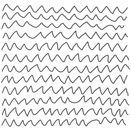 Abstract hand drawn zigzag lines on a white background in scribbles style. Monochrome striped background.のイラスト素材