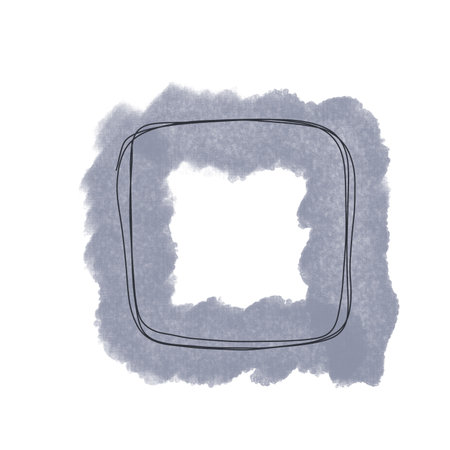 Watercolor illustration of a gray doodle frame and a square background with a continuous line. Style design.の写真素材