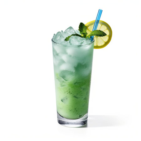 Lemonade blue matcha. Cocktail on a white background. Design for invitations, postcards, business cards. Generative AIの素材