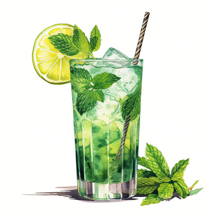 Mojito cocktail garnished with a slice of lemon. generated AI. cooling drink.の素材