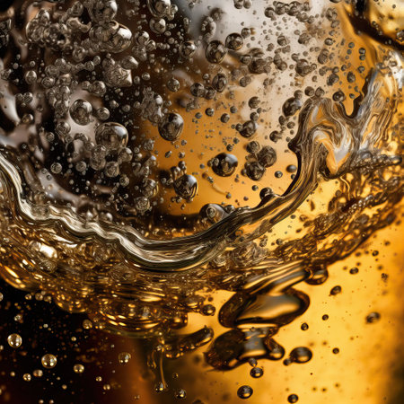 Abstract amber background, bokeh. sparkling wine. The texture of the liquid. Stylish design of the certificate, cover, presentation. AI generated.の素材