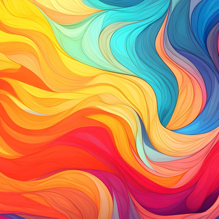 Multicolored waves. Abstract colorful bright background, texture of a flower petal. Rainbow pattern for interior design, poster background, cover, textile. AI generated.の素材