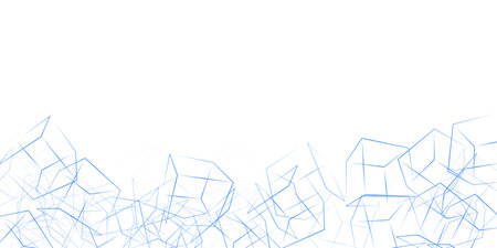 Isometric sketch of boxes. Composition of blue linear ice cubes. White horizontal background for a banner with a place for text.の写真素材