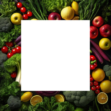 Fresh vegetables for cooking on a dark background with space for text. Text frame from natural vegetables and fruits. view from above.の素材