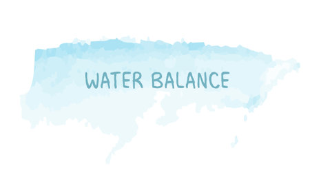 The inscription water balance. Perfect design for cards, posters, T-shirts, banners, prints. Water balance phrase on blue watercolor background. Health concept.のイラスト素材