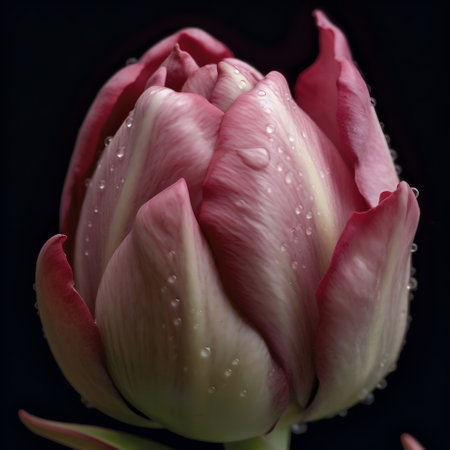 Bright colorful pink tulip with water drops. Bud of spring flowers. Generative AIの素材