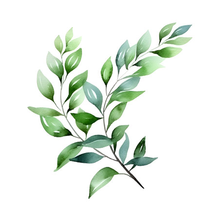 Hand painted green watercolor branches. Laurel branch isolated on white background. Botanical background for printing certificates, diploma covers, textiles. Generative AIの素材