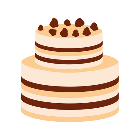 wedding or birthday cake. Two-tiered Puff cake in non-brown colors. Vector dessert icon isolated on...