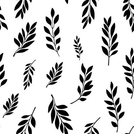 Tropical leaves seamless black and white floral pattern. Hand drawn vector floral background. Sketchy laurel leaves. Abstract summer background. vector illustration. Design for men's shirts, swimwear, summer outfits, stylish covers, wallpapers.のイラスト素材