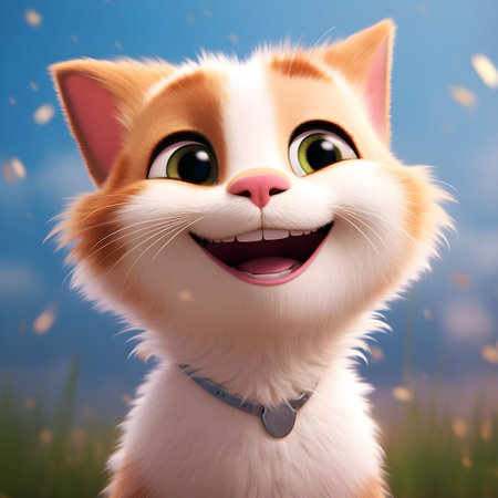 Cute adorable big eyes kitten. Blurred background of nature. Generative AIの素材