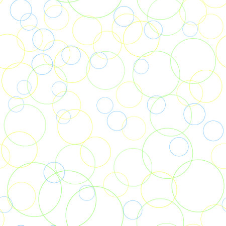Seamless pattern with Colorful circles and dots of different sizes in a chaotic manner. Various diameter round shapes randomly placed on continuous background. vector repeating textureのイラスト素材