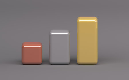 Financial concept, Golden, silver, cooper blocks Isolated On gray Background, 3D render. 3D...