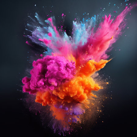 Colorful powder explosion isolated on black background, abstract background. Freeze motion of Holi paint. Generative AIの素材