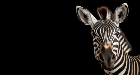 Zebra on black background studio portrait. Grevy's zebra or desert zebra (Equus grevyi) African wild animal. Generative AIの素材