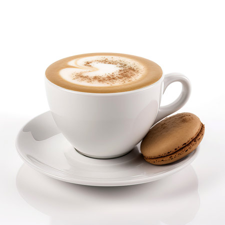 A cup of coffee on a table. High quality photo. Cappuccino on a white background. trendy drink. AI generatedの素材