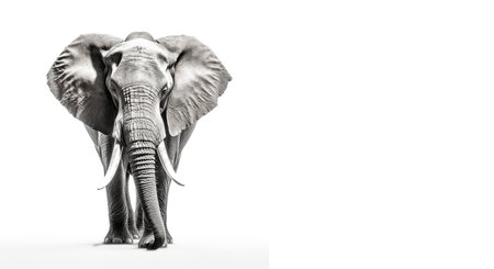 Studio portrait of an elephant on a white background with space for text. A large wild animal. Generative AIの素材