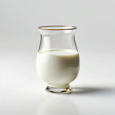 Milk dessert in a glass. White jelly close-up. A glass of cream on a white background. Dairy product.の素材