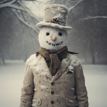 snowman. Lonely snowman in the park. winter landscape.の素材