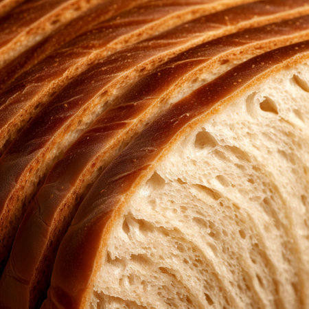 Whole grain rye and wheat bread. Healthy eating and dieting concept. Texture of sliced loaf of bread close up. Bread background.の素材