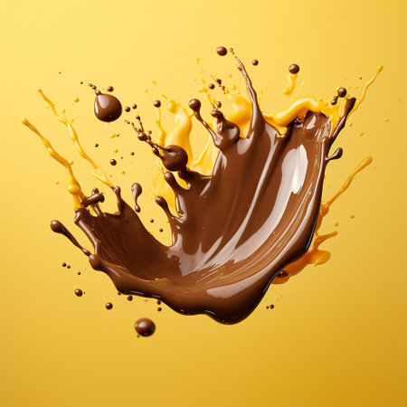 Chocolate cream on a yellow background. Milk chocolate and salted caramel. Food on a yellow background.の素材