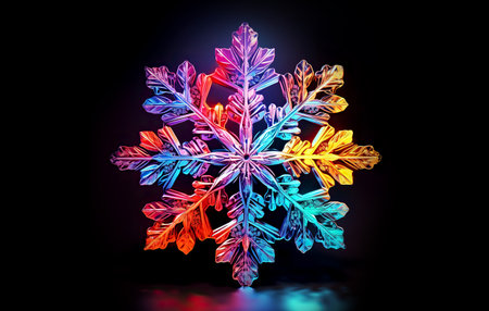 Rainbow snowflake on a black background. The concept of the new year and Christmas.の素材