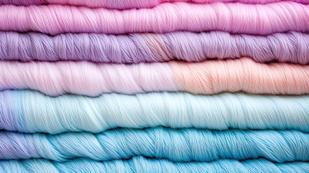 Multi-colored threads for embroidery and knitting as a background. Yarn in lilac tones close up.の素材