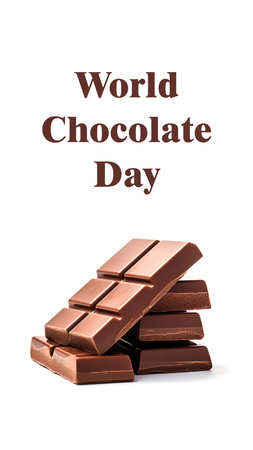 Milk chocolate bars stack isolated on a white background. World Chocolate Day. Greeting card, design for calendar. Vertical poster for stories.の素材