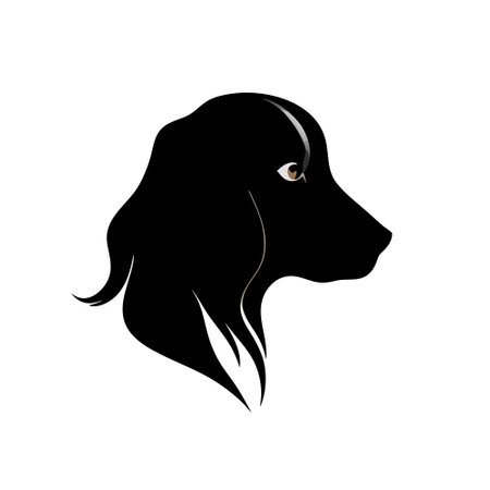 Dog head black graphic sketch isolated on white background. Cute black dog isolated on a white background. Dog silhouette icon. Vector illustration of a dog's head on a white background. Animal logo design template.のイラスト素材