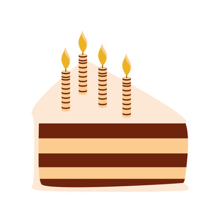 Slice of birthday cake with candle. Happy Birthday greeting card design element. Piece of cake. Vector clip art illustration.のイラスト素材