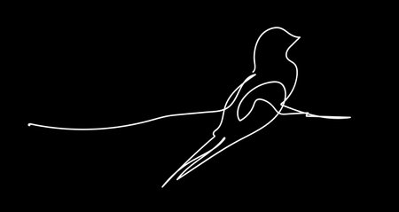 Continuous one line drawing of a bird on black background. Tattoo concept. Vector illustration. One line bird as a symbol of peace. Support Ukraine. Simple line drawing.のイラスト素材