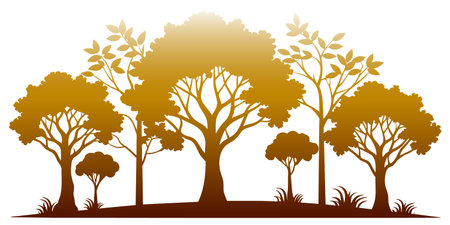 Vector Set of plant and tree silhouette illustration, Minimalist tree silhouette set. Silhouette of trees in a forest.のイラスト素材