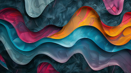 A digital art piece featuring a vibrant and colorful wavy pattern, resembling flowing liquid.