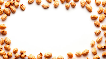 A decorative arrangement of peanuts surrounds a blank white space ideal for presentations.