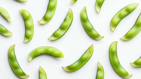 Roman beans shine in bright green on a white surface, ideal for cooking.の写真素材