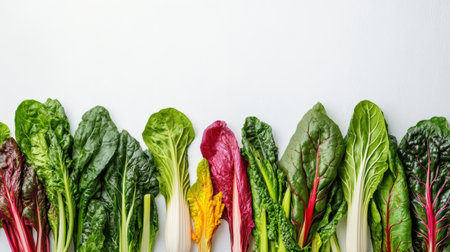 Colorful Swiss chard varieties on a white surface, perfect for recipes and nutrition.