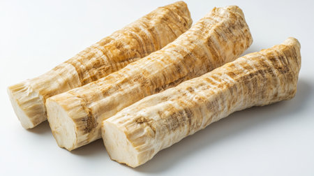 Three malanga pieces on a clean white background highlight their unique look.の写真素材