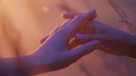 Close-up of hands reaching out and holding each other, conveying a powerful message of support and connection for suicide prevention day.の素材
