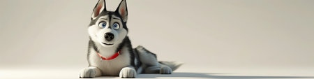 A lively husky puppy lays on the floor, displaying curious and playful expressions. The bright and animated style brings joy and charm to this delightful moment.の写真素材