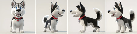 A lively husky character showcases a joyful demeanor, featuring bright blue eyes and smooth fur, ready for playful adventures in a vibrant animated world.の写真素材
