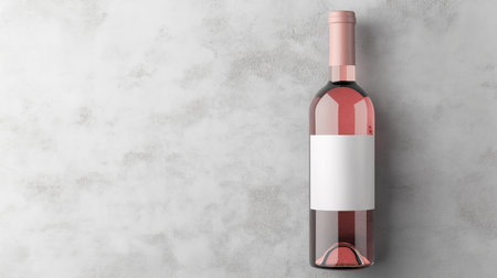 A rose wine bottle featuring a clear glass design and blank label is positioned on a textured gray background, perfect for branding or personal use.の写真素材