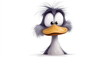 A charming messy-haired duck displays a playful expression, capturing attention with its quirky features and colorful design in a delightful manner.の写真素材