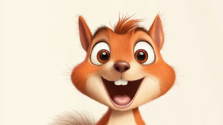 A cheerful squirrel with oversized eyes grins widely, exuding a playful vibe and a sense of curiosity.の写真素材