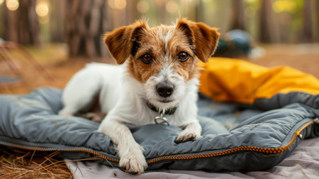 Portable dog bed rolls up easily for travel, providing comfort for pets in natural settings during camping trips or hikes.の素材