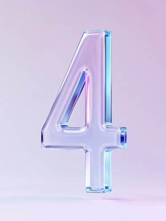 A glass number four stands out with its transparent design, set against a soft gradient background that adds artistic flair and elegance.の素材