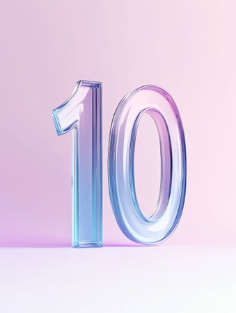 A crystal-clear number ten is displayed against a pastel pink background, highlighting modern design and unique artistry for decorative purposes.の素材