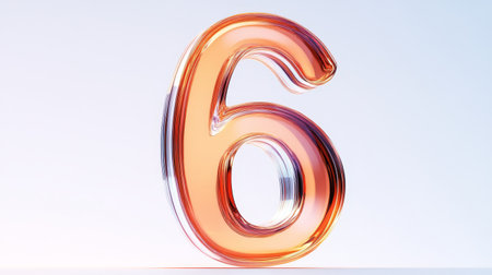 A three-dimensional transparent number six is displayed, showing vibrant colors and a light backdrop that enhances its beauty.の素材