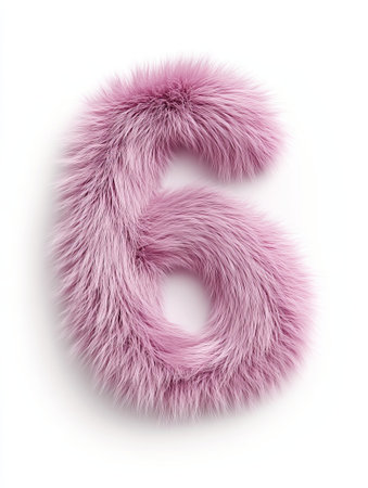 A whimsical design featuring a fluffy number six in soft pink, showing a furry texture that adds charm to any decor.の素材